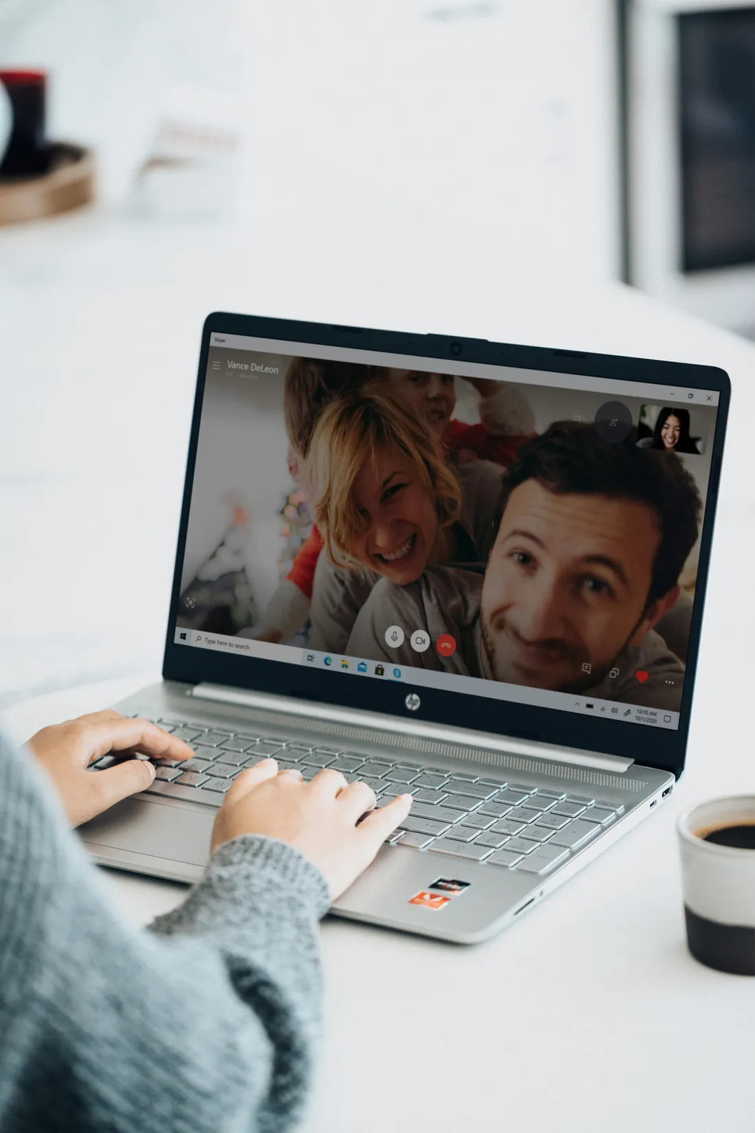 A person at home during a preventive health consultation by video